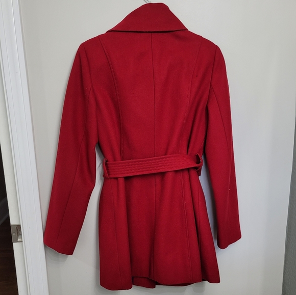NINE WEST Red Wool Blend Cowl Neck Peacoat Size 8 - Picture 4 of 7